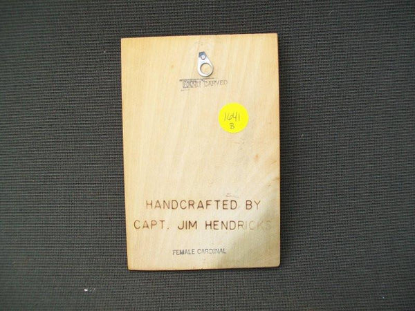 Handcarved Wooden Female Cardinal Plaque by Capt. Jim Hendricks