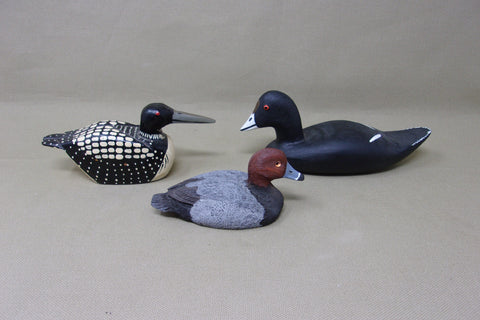 3 Miniature  Ducks - Redhead, Coot, and Loon (#3795)
