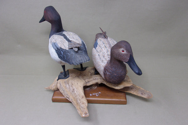 Bud Hinck Canvasback Pair on Driftwood and Base (#3804)