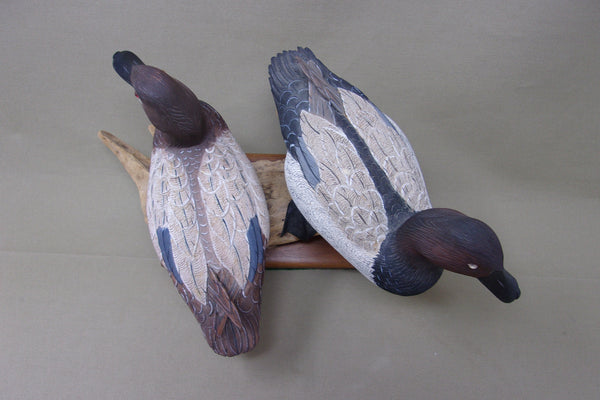 Bud Hinck Canvasback Pair on Driftwood and Base (#3804)