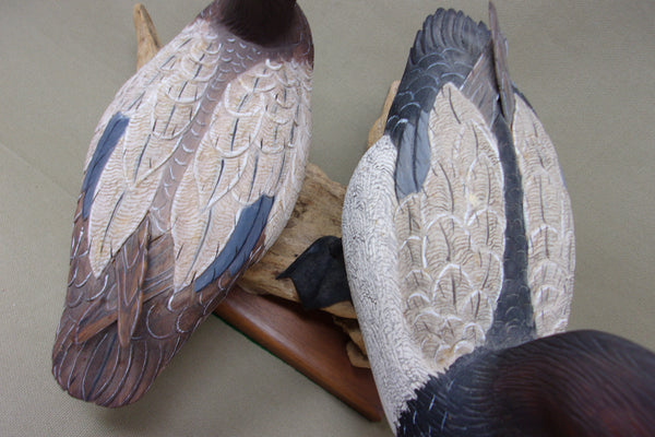 Bud Hinck Canvasback Pair on Driftwood and Base (#3804)