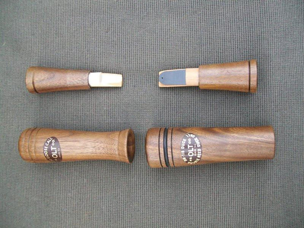 PS Olt Goose & Duck Call in Original Display Case.  Model 800 Goose Call, DR-115 Double Reed Duck Call