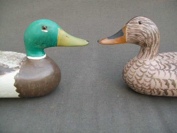 Charles Schoenheider Jr. pair of working Mallards.  Original Paint