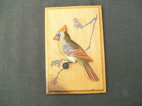 Handcarved Wooden Female Cardinal Plaque by Capt. Jim Hendricks