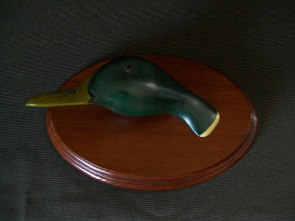 Pair of Handcarved Wooden Mallard Heads on Plaque by John Sharon