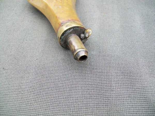 Antique Brass Powder Flask with Embossed Hunting Scene