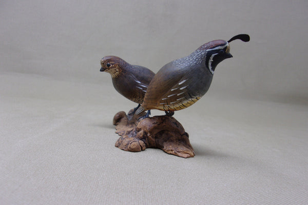 Gambels Quail Pair, Miniatures on Driftwood  (#4212)