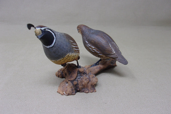 Gambels Quail Pair, Miniatures on Driftwood  (#4212)