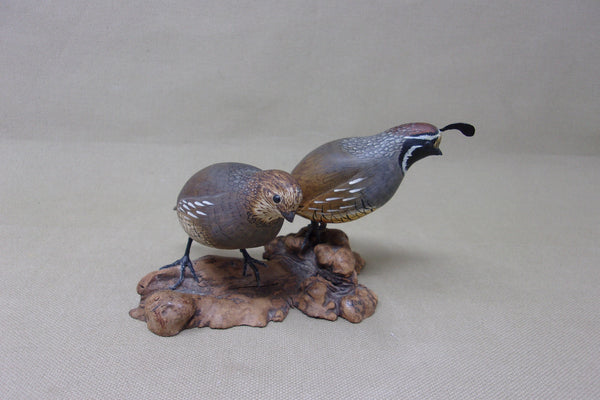 Gambels Quail Pair, Miniatures on Driftwood  (#4212)