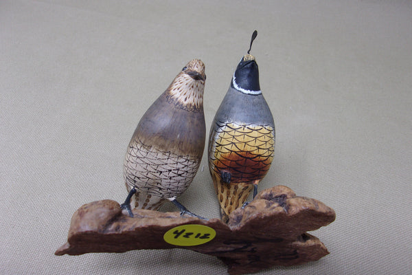 Gambels Quail Pair, Miniatures on Driftwood  (#4212)