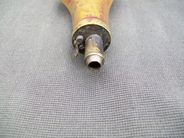 Antique Brass Powder Flask with Embossed Hunting Scene