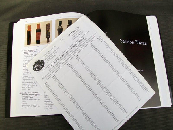 American Waterfowl Decoys Collection of Dr. James McCleery Sotheby's Auction Catalogue with Price Key