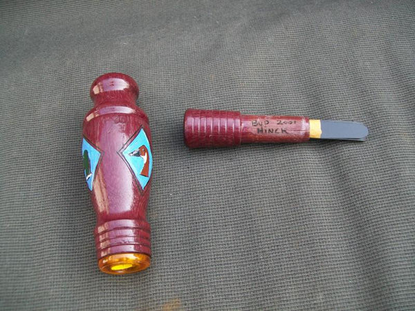 Bud Hinck Carved Duck Call, Pintail and Mallards