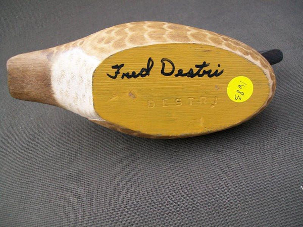 Very Nice Fred Destri Half Size Wood Duck with Raised Wings, slightly turned head, signed and stamped