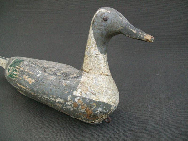 Very old Illinois River High Head Pintail, original and hunter repaint with weight and rigging hook