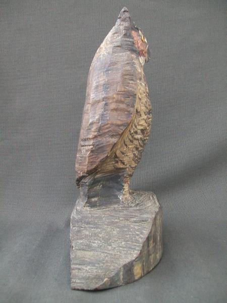 Great Horned Wooden Owl Hand carved one piece of wood