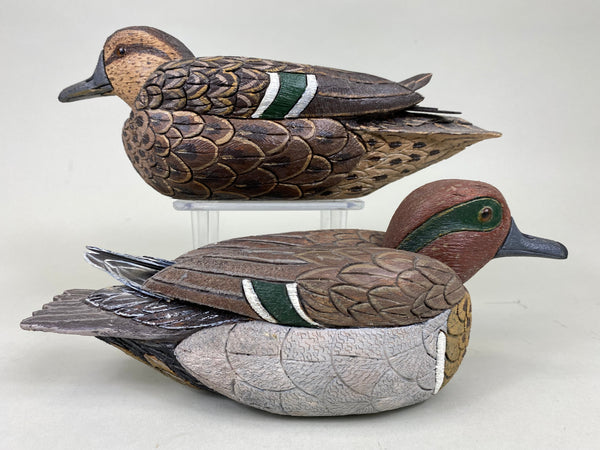 Pair- Green Wing Teal, Balsa Wood, Unknown Carver (#6323)