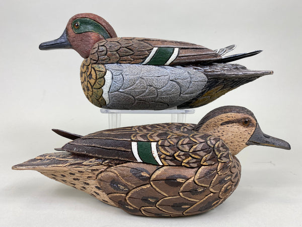 Pair- Green Wing Teal, Balsa Wood, Unknown Carver (#6323)