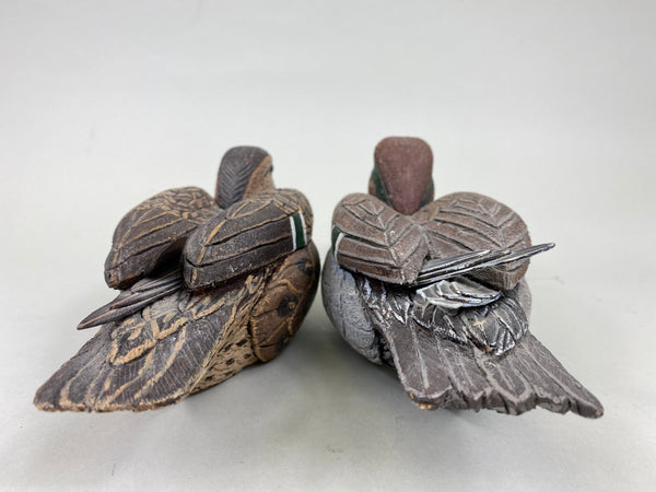 Pair- Green Wing Teal, Balsa Wood, Unknown Carver (#6323)