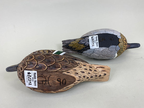 Pair- Green Wing Teal, Balsa Wood, Unknown Carver (#6323)