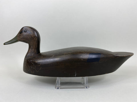 R. C. Burnett Black Duck Decoy, Original, Branded, Circa 1940's (#6380)