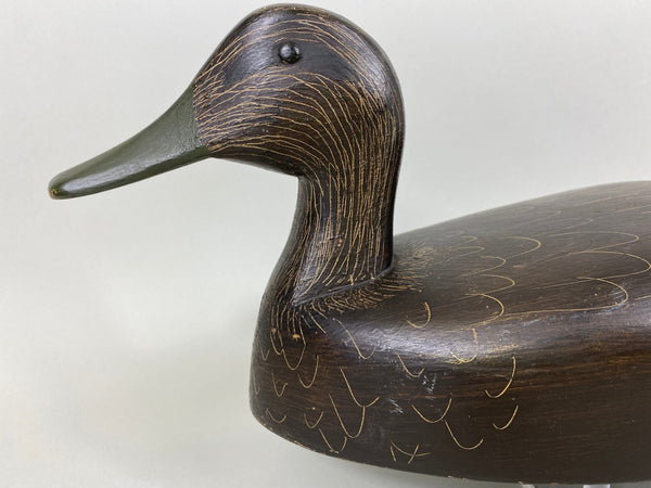 R. C. Burnett Black Duck Decoy, Original, Branded, Circa 1940's (#6380)
