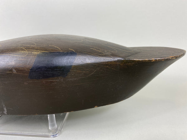 R. C. Burnett Black Duck Decoy, Original, Branded, Circa 1940's (#6380)