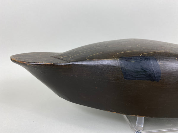 R. C. Burnett Black Duck Decoy, Original, Branded, Circa 1940's (#6380)