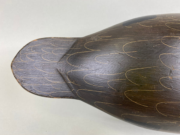 R. C. Burnett Black Duck Decoy, Original, Branded, Circa 1940's (#6380)