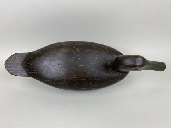 R. C. Burnett Black Duck Decoy, Original, Branded, Circa 1940's (#6380)