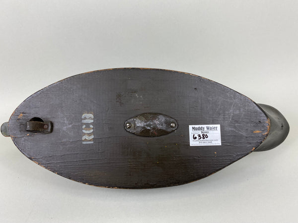 R. C. Burnett Black Duck Decoy, Original, Branded, Circa 1940's (#6380)