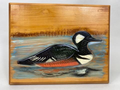 Carl Christiansen Carved Hooded Merganser Plaque (#6420)