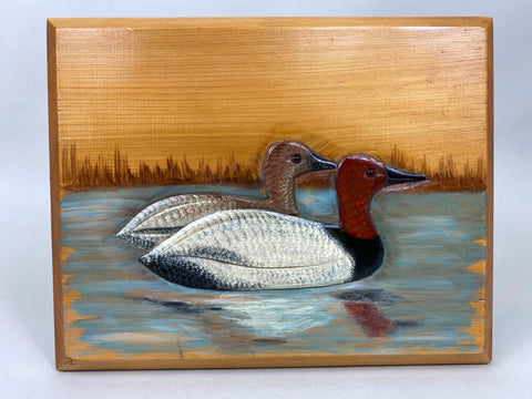 Carl Christiansen Carved Canvasbacks Plaque (#6423)
