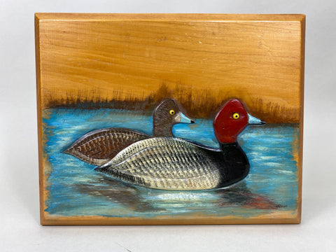 Carl Christiansen Carved Red Heads Plaque (#6424)