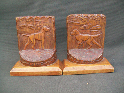 Hand Carved Wooden Bookends, Pointers (#A30)