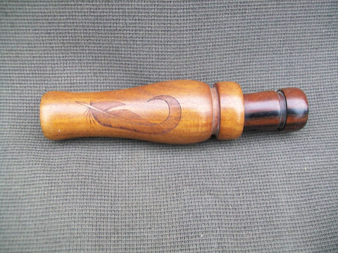 Scott Schroder Duck Call, detailed feather carved on barrel