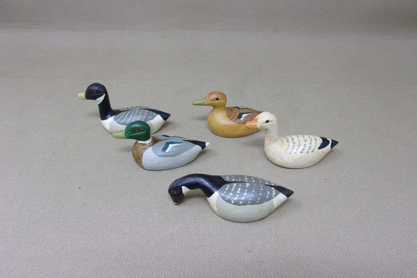 Lot of 5 Miniature Decoys by Eddie Moore, stamped on bottom