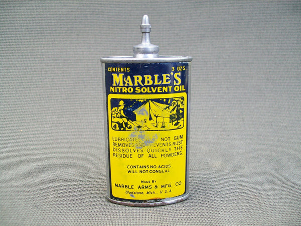 Vintage Marble's Nitro Solvent Oil Can with metal screw on cap