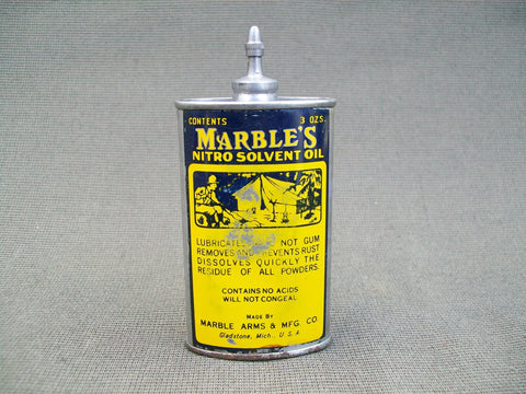 Vintage Marble's Nitro Solvent Oil Can with metal screw on cap