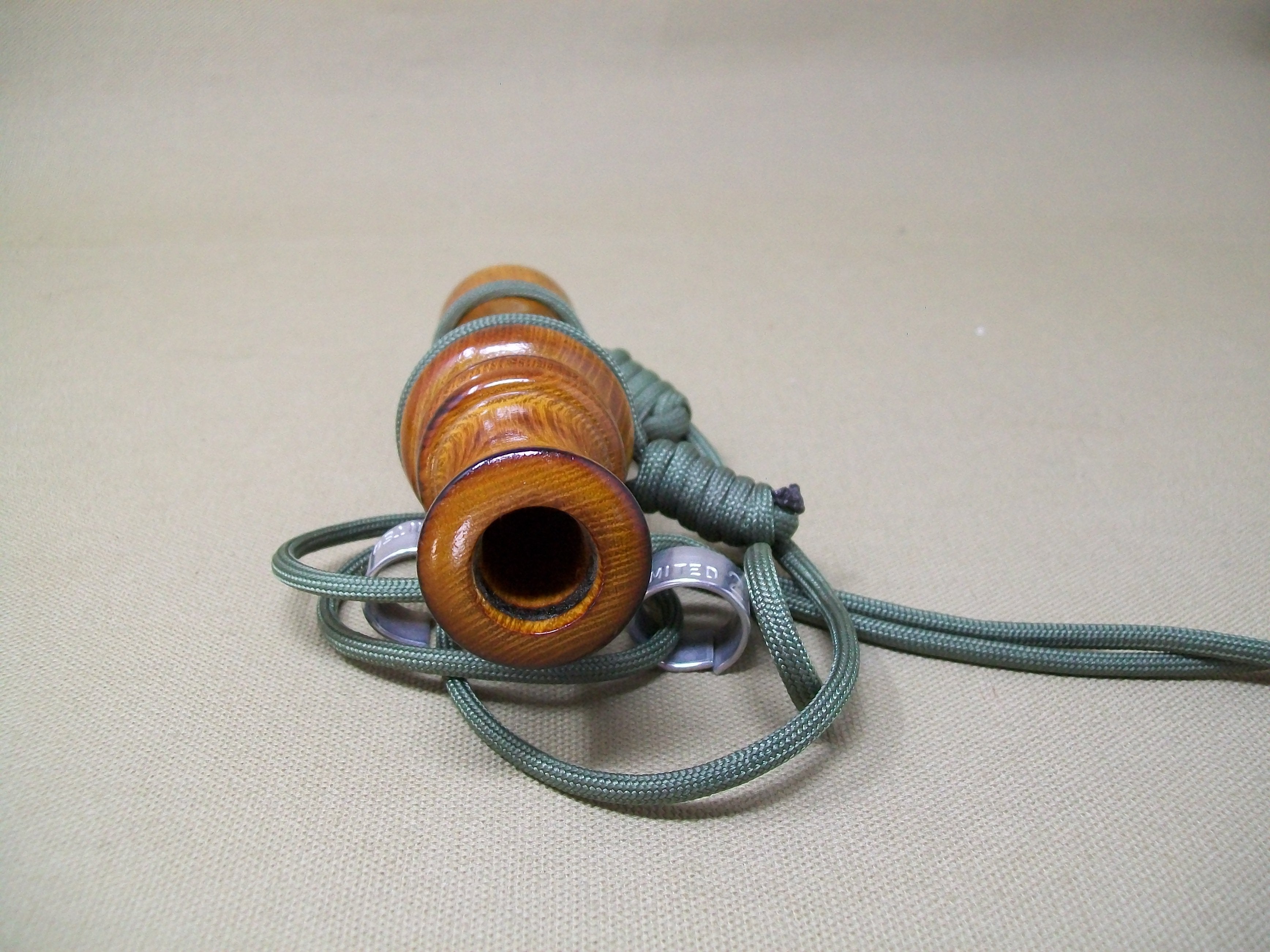 Unknown Wooden Duck Call, lanyard and bands (#N37) - Muddy Water