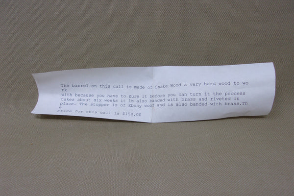 Snake Wood Duck Call with Ebony Wood Stopper, Brass Rivets (#V1)