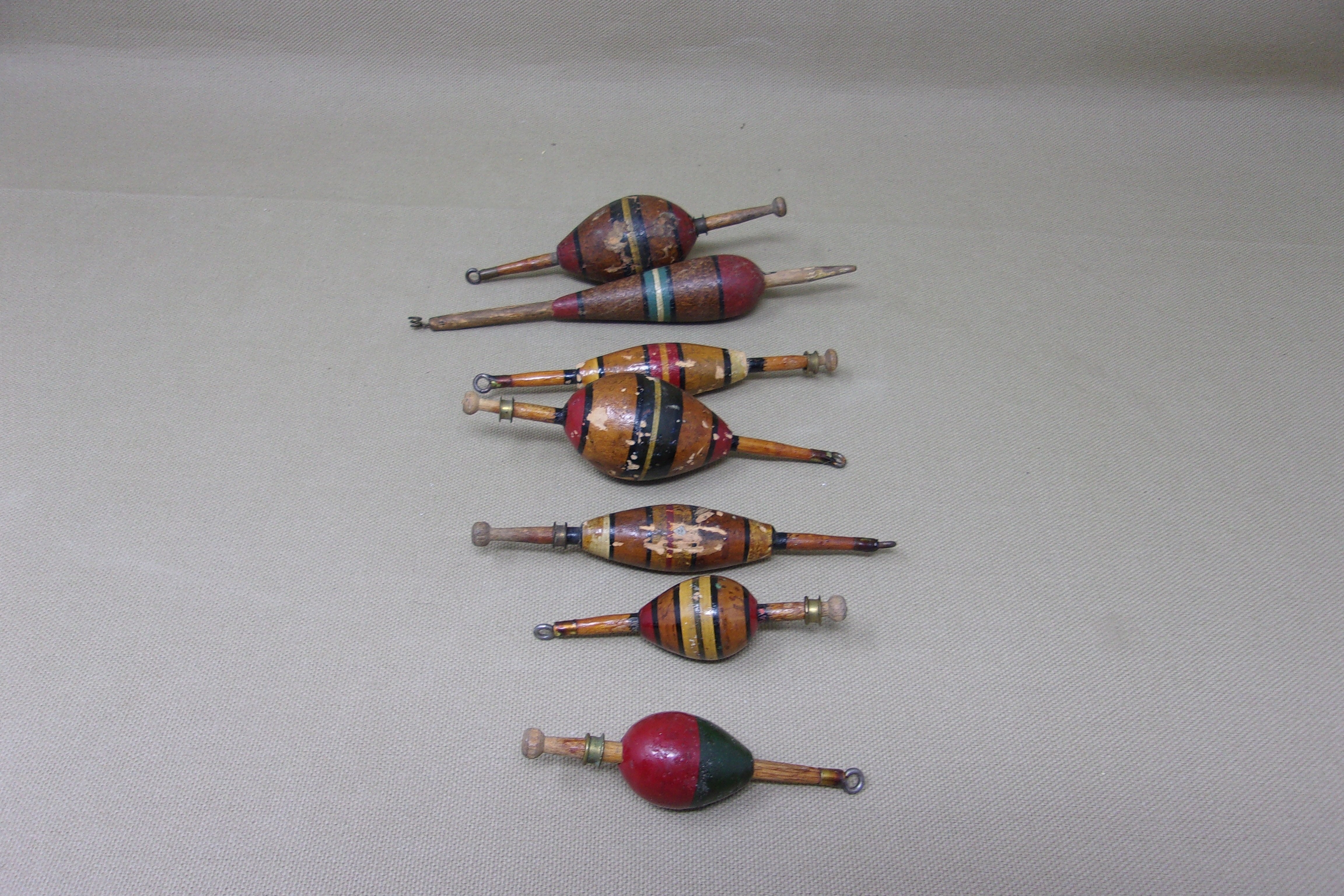 Vintage Wooden Bobbers, group of 7 - Muddy Water Decoys