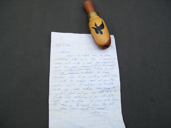 Sam McKoone Wooden Duck Call, with letter from carver