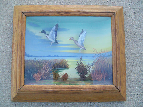 Original R.G. Rodell Diorama Shadow Box with flying Mallards